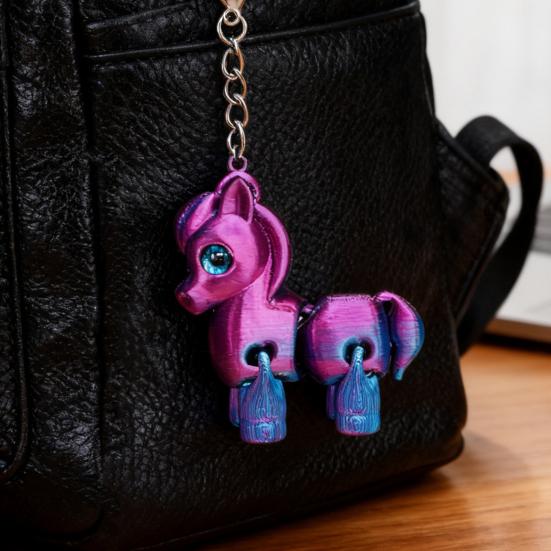 Multi Jointed Horse Keychain Gradient Color 3D Printed Animal Figurine Miniature Horse Pendant Backpack Bag Desk Decoration