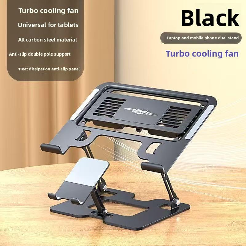 2-in-1 Laptop Phone Cooling Bracket Built-in Silent Fan, Height Increase Air Cooling Stand for Gaming Notebook Desktop
