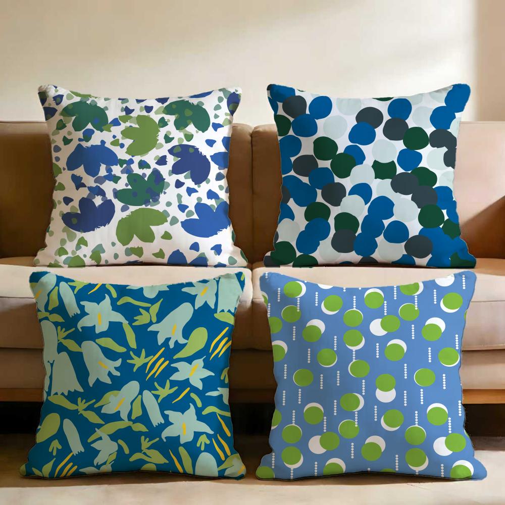 Blue Green Block Print Cushion Cover Multi-Scene Pillow Cover for Home & Car - Reversible, Soft & Durable for Daily Use