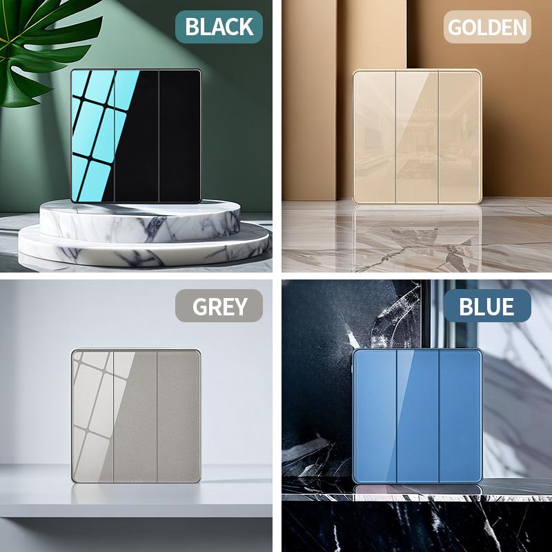 86mm Tempered Glass Wall Switch Socket Panel EU French UK Standard USB Charging Port 1/2/3/4 Gang Push Button Rocker Switch