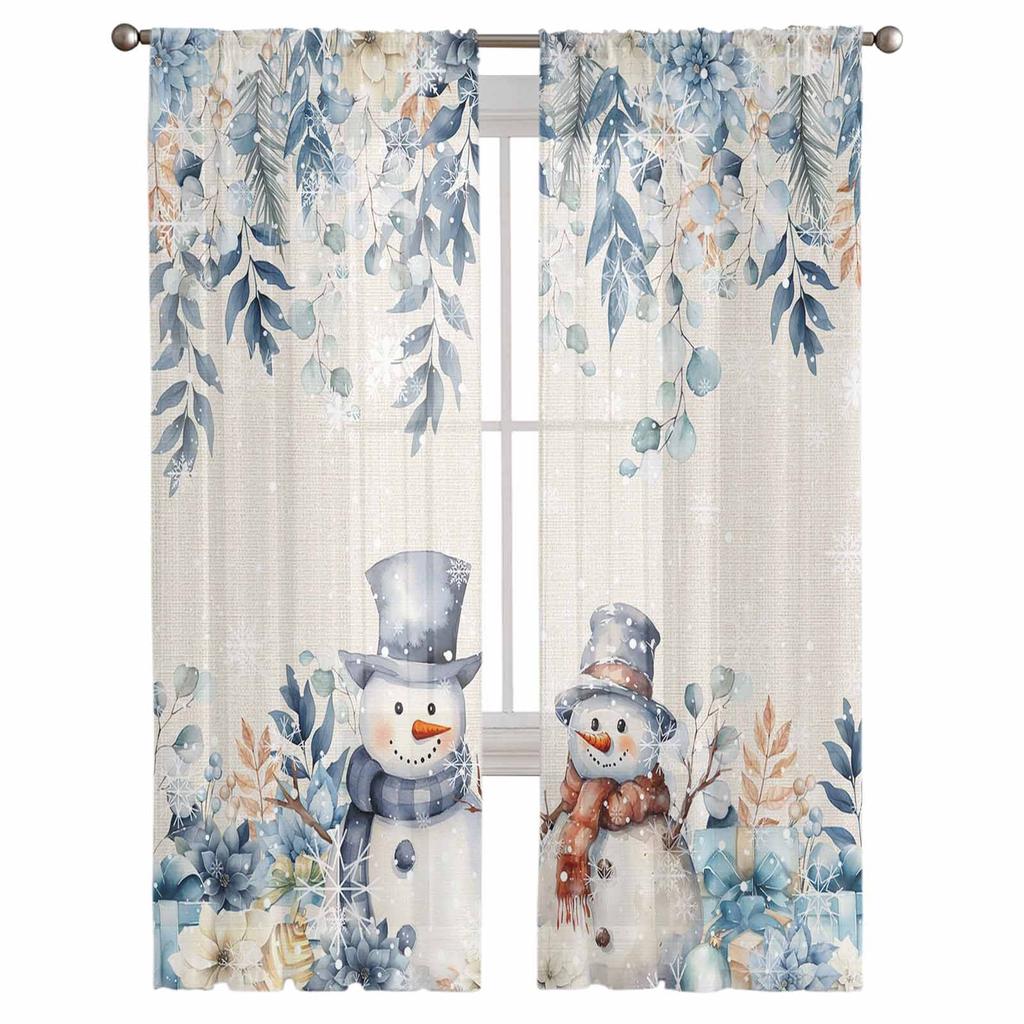Рождественские Зимние Снеговики Снежинки Прозрачные Шторы Рождественские Украшения Для Дома Оконные Тюль Шторы Для Гостиной Спальни