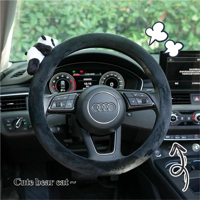 Panda Car Steering Wheel Cover - Cartoon Fuzzy Comfort Handle Cover for Winter Anti-Freeze Automotive Steering Wheel Cover