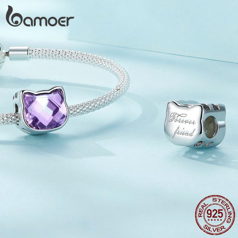 Bamoer Серебро 925 Радужный Единорог Бусина Хрустальное Сердце Кошка Пчела Бабочка Дельфин Шармы Подходят для Браслета DIY Ожерелье Украшения