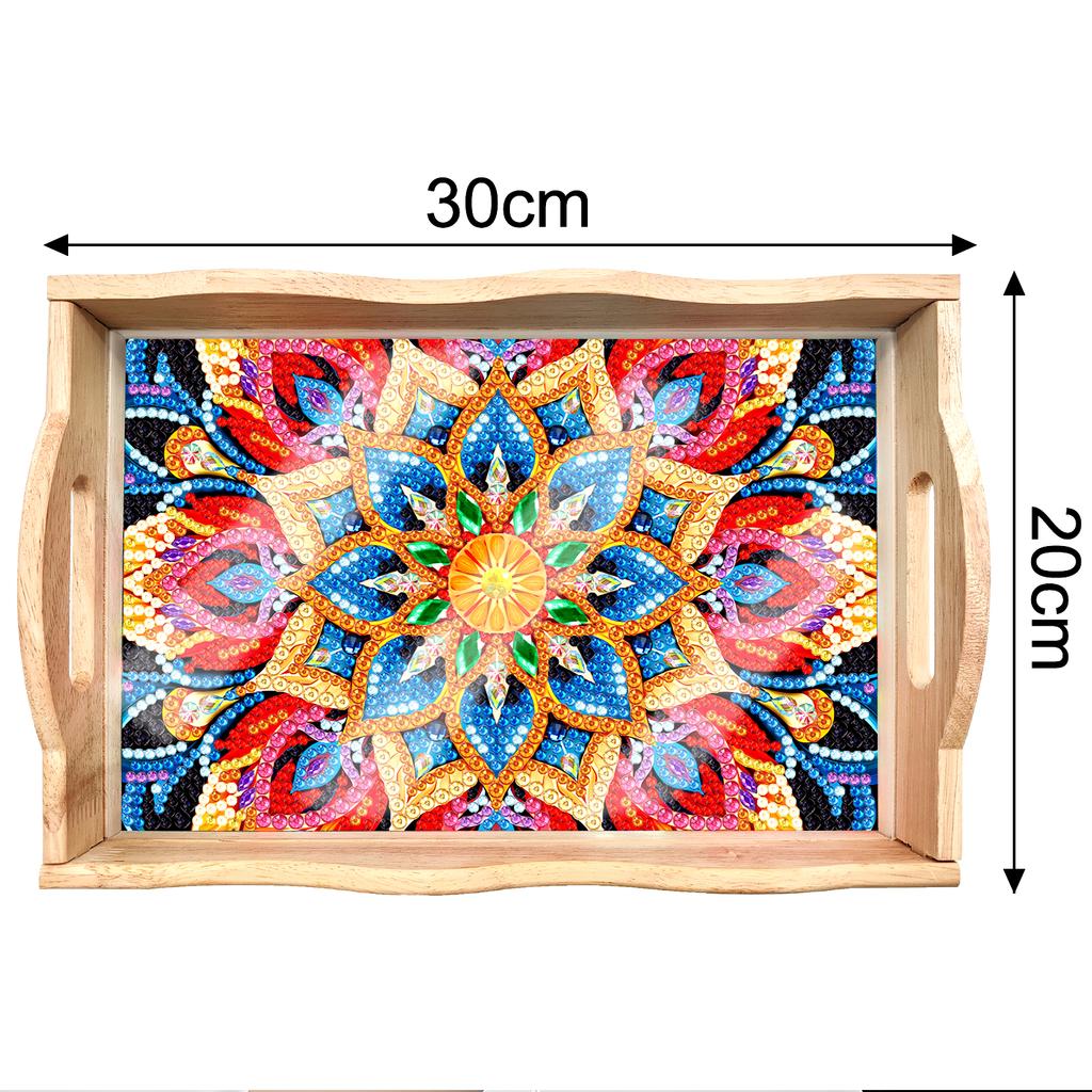 Mandala Pattern Wood Serving Food Trays With Side Handles Large Capacity Housewarming Christmas Gifts For Restaurants Homes