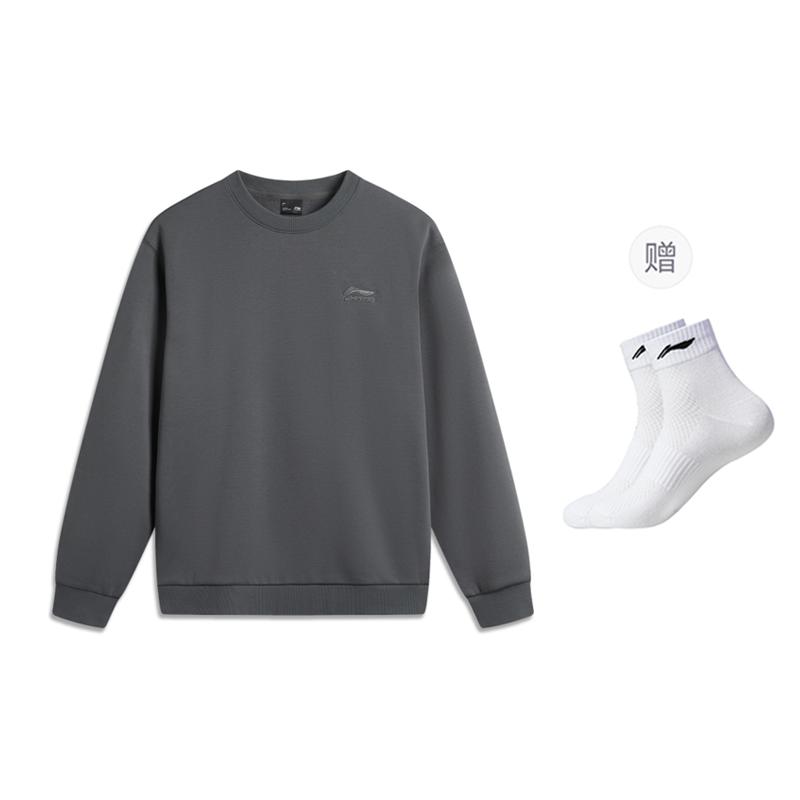 Li Ning Спортивная Модная Коллекция Толстовка Унисекс На Флисе Термо Свободный Крой Вышивка Логотипа AWDVJ43-1