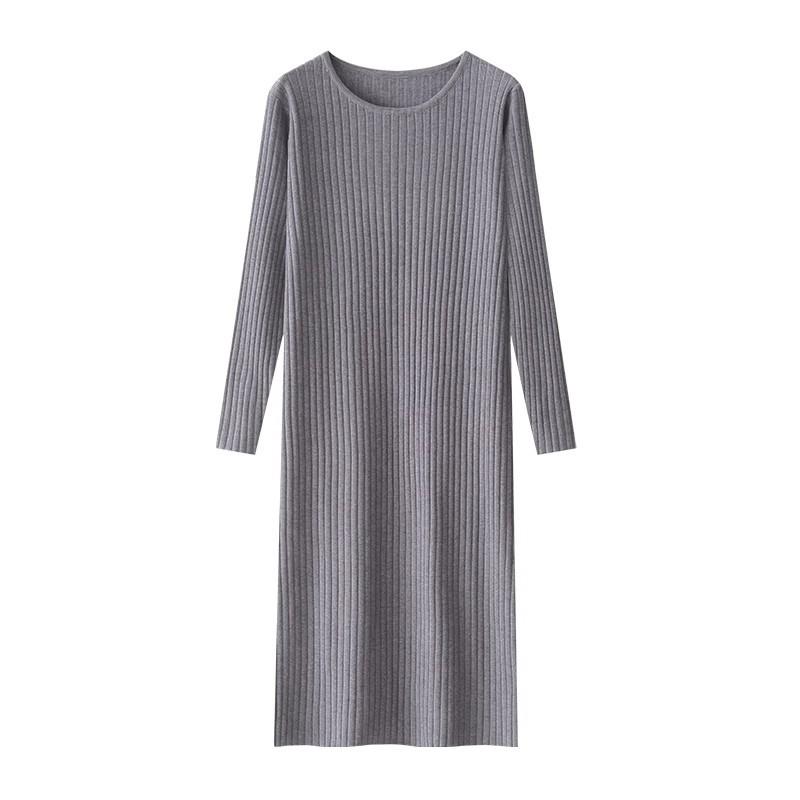 QICED Трикотажное платье женское осень-зима с пальто с полукруглым вырезом, свободные длинные рукава с черной основой, платье-свитер средней длины