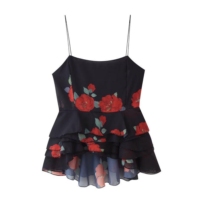 Kaslead Новая женская одежда Западный стиль Цветочный принт Ламинированный топ Юбка 4661073 4661436