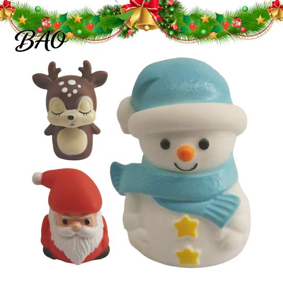 Enamel Christmas Figurines for Kids Vinyl Figurines, Cute Santa Claus Snowman Reindeer Mini Statue, Holiday Decorations Micro Landscape Small Desktop