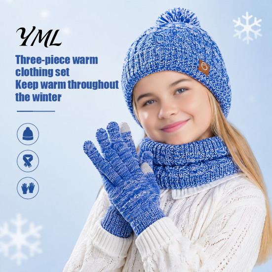 Holiday Gift for Kids in Winter Hat Scarf Gloves Set, 3-Piece Fleece Lined Beanies Neck Fashionable Outfit Kindergarten Warmer Mittens Boys