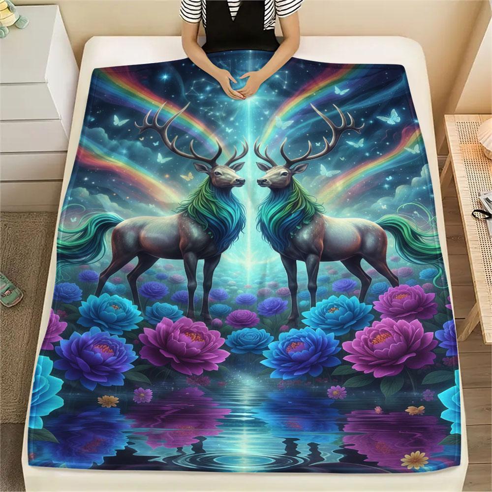 1Pc Twinsanimals Print Flannel Blanket, High quality Comfortable for All Seasons, Home Decor, Warmth and Comfort, Perfect for Christmas Gifts