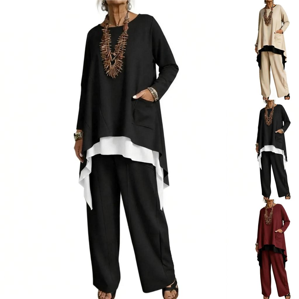 Модный повседневный женский комплект из двух предметов с длинным рукавом