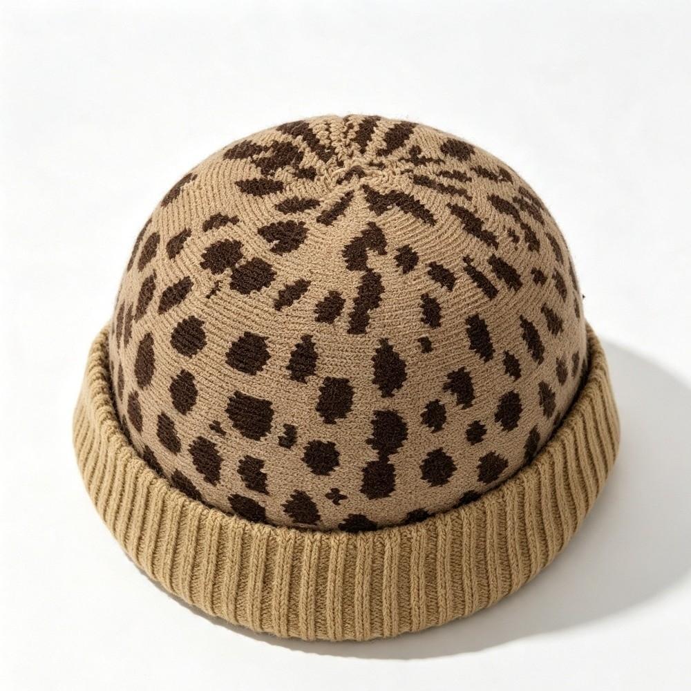Brimless Melon Skin Hat Leopard Plaid Painter Hat Retro Knitted Beanies Cap  Women