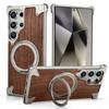 Luxury Magnetic Magsafe Case for Samsung Galaxy S24 Ultra 360° Rotating Bracket Walnut Wood Metal Alloy Framework Protective Cover