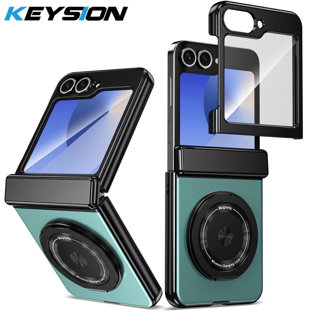 KEYSION Вращающийся на 360 ° магнитный чехол-кольцо MagSafe для Samsung Galaxy Z Flip 6 5 4 3 шарнирный чехол для телефона с защитой экрана