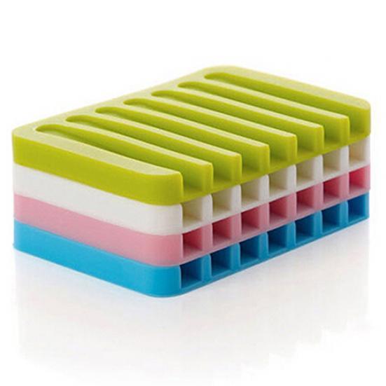 Silicone Dish Flexible Bathroom Soap Storage Holder Soapbox Plate Tray Drain