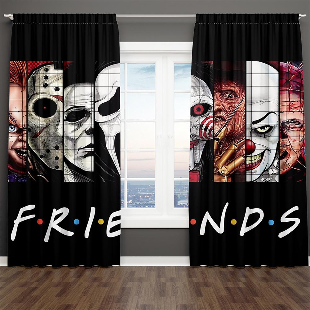 3D Смешной Страшный Трон Скелет Хэллоуин 2 Штуки Тонкие Детские Шторы Оконная Драпировка Декор Гостиной Спальни