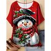Элегантный красный рождественский топ с принтом снеговика, женская футболка с коротким рукавом, повседневная зимняя и летняя блузка оверсайз в стиле Y2k, женская одежда