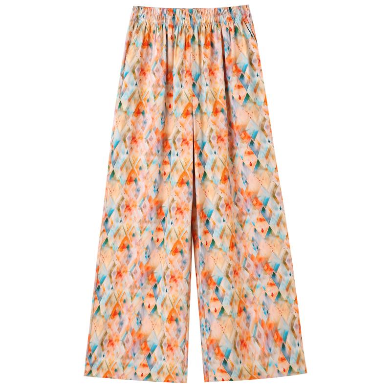 Летние широкие брюки для женщин с высокой талией, винтажная одежда больших размеров, свободные повседневные брюки с эластичной талией