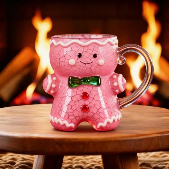 Ceramic Gingerbread Man Mug Christmas Gingerbread Man Shaped Coffee Cup with Handle for Coffee Tea Hot Chocolate Water