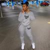 Winter Tracksuits Suits Two Piece Set Women Pink Letter Print Sport Casual Outfits Zip Sweatshirt Top+Pants Set Women Sweat Suit