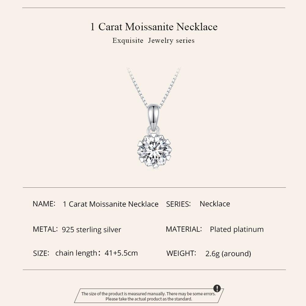 BAMOER D Color VVS1 EX 1.0CT Moissanite Pendant Necklace for Women 925 Sterling Silver Wedding Engagement Gift Fine Jewelry