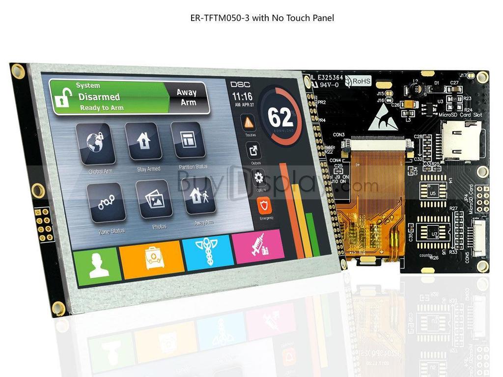 5-inch TFT LCD Color Display with RA8875 Controller, Optional Serial Port & Touchscreen