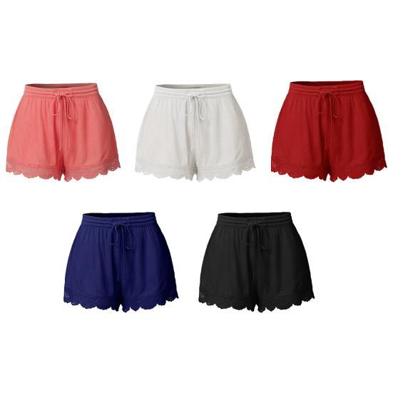 Женские летние шорты Yousheng, эластичные, с завязками на талии, однотонные, с кружевной отделкой, свободные, эластичные, обтягивающие штаны для йоги