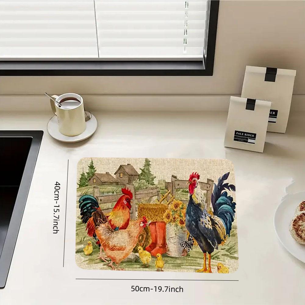 1 шт. резиновый коврик для сушки с ретро-принтом курицы для кофейни, ресторана, кухни, ковра, посуды, прочного диатомового грязевого коврика для стола, коврика для домашних животных, кофейной посуды