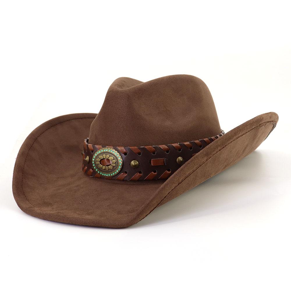 Замшевая шляпа Fedora Ковбойские шляпы в стиле вестерн Замшевая ковбойская шляпа в стиле вестерн Мужская и женская ковбойская шляпа с большими полями с каплевидным верхом