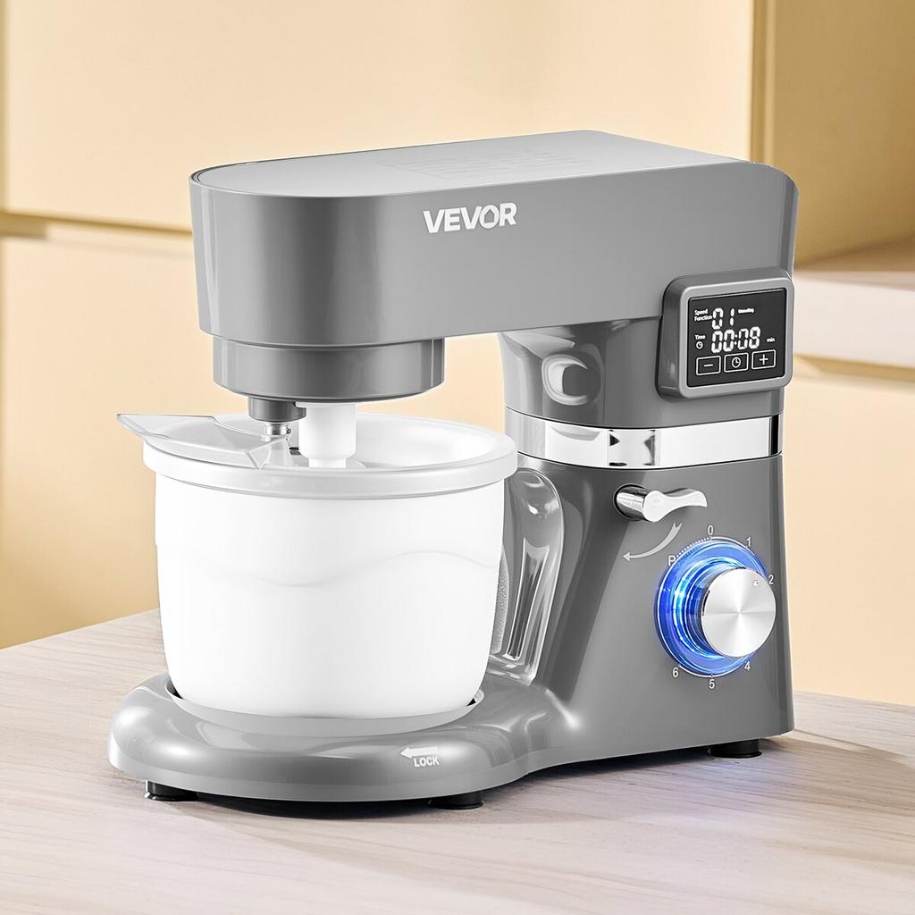 Ice Cream Maker, 1.7 L Capacity, 6-Speed Electric Stand Mixer, with LED Digital Display & Timer, Mixing Paddle, Dough Hook, Splash Guard, for Homemade