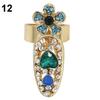 Женская мода Rhinestone Flower Crown Bowknot Finger Tip Nail Cover Ring