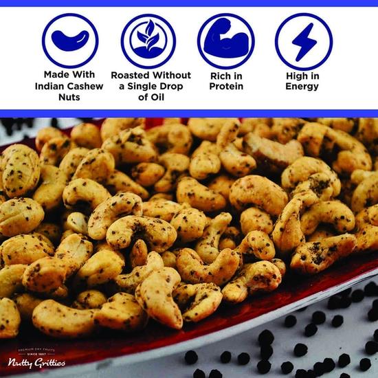 Nutty Gritties Premium Jumbo Size Southern Pepper Cashew Nuts 200g, Natural Flavoured Whole Cashew | Zero Breakage | Resealable Pouch