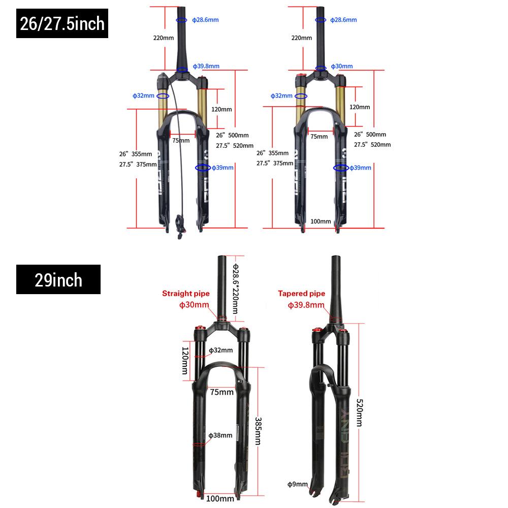 Воздушная передняя вилка для горного велосипеда Сверхлегкая 29 дюймов/27,5 дюймов/26 дюймов с дистанционным управлением из магниевого сплава