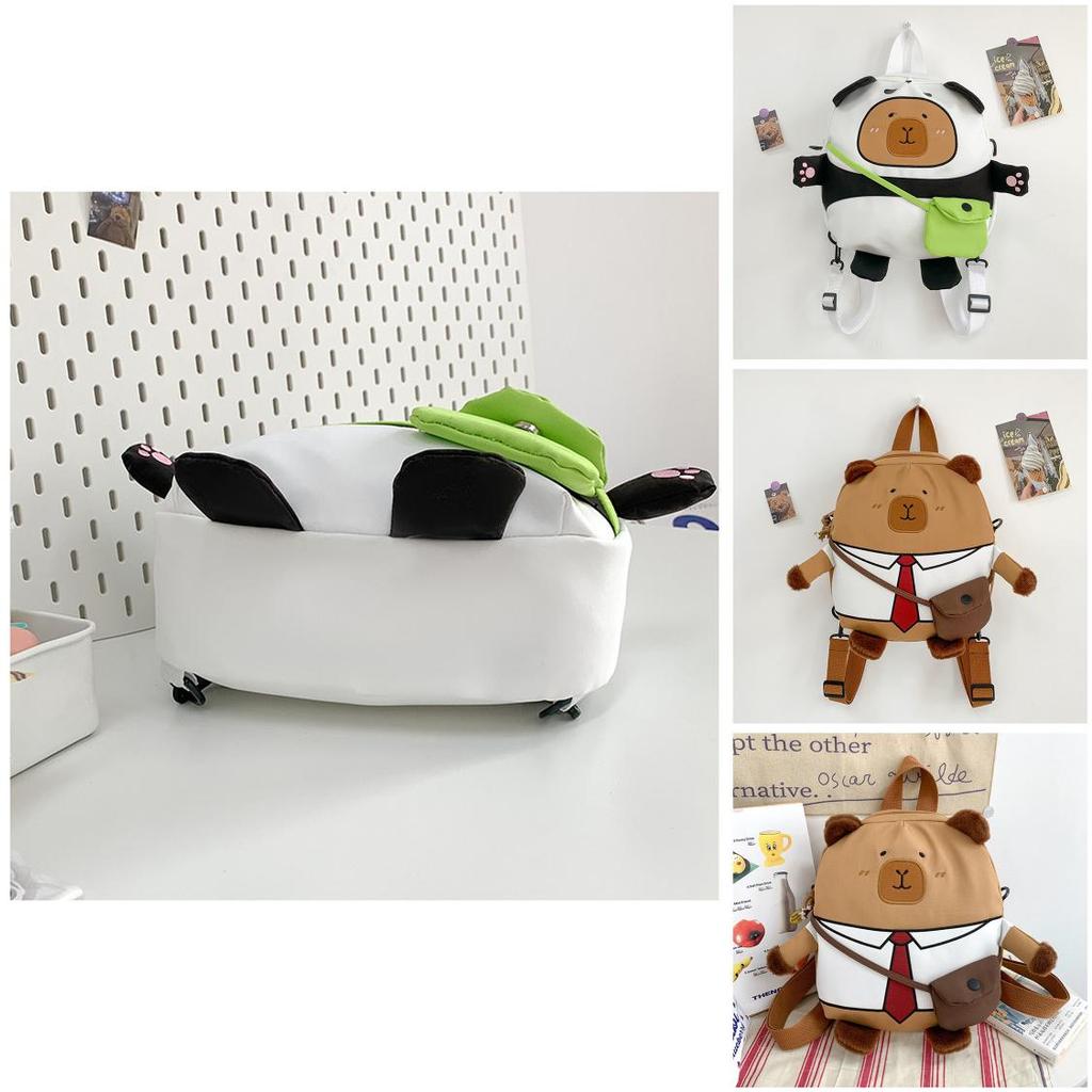 Cute Ins Capybara Panda Cartoon Backpack With Nylon Material For School And Daily Use