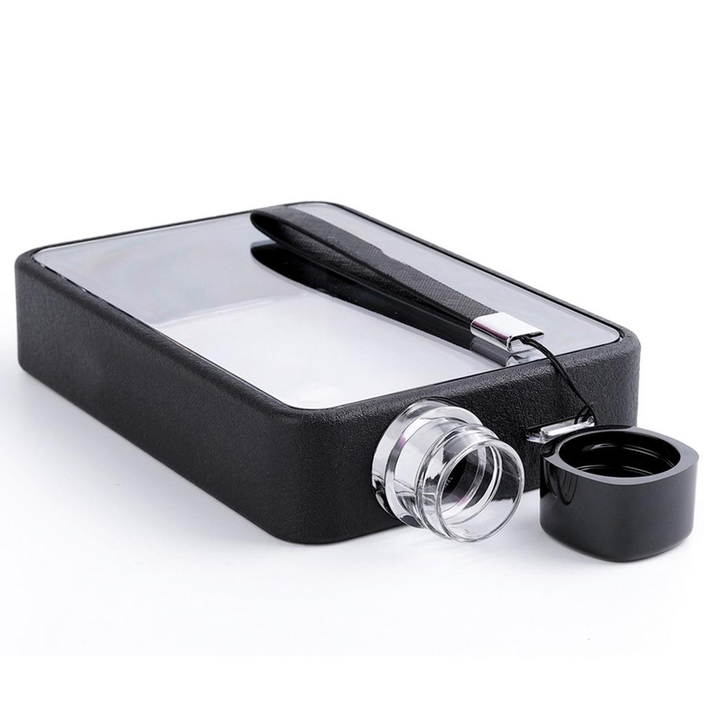 Спортивная плоская бутылка для воды, портативная дорожная фляга, бутылка для воды для занятий спортом на открытом воздухе, фитнеса, черная