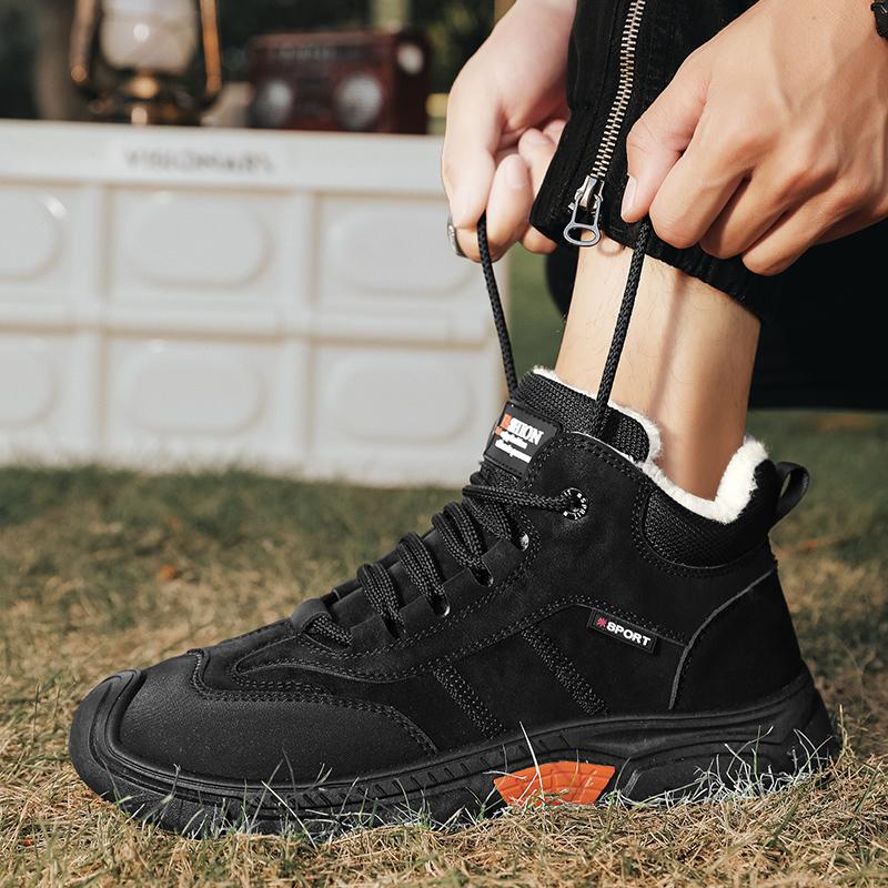 Новые модные мужские зимние плюшевые ботинки из искусственной кожи, зимние ботинки с подкладкой, утолщенные, водонепроницаемые, повседневные мужские кроссовки для походов на открытом воздухе