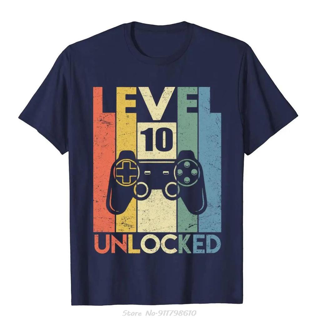 Level 10 Unlocked T-Shirt Funny Video Gamer 10th Birthday Gift Sweatshirt Tops Tees Cotton Men T Shirt Funny Casual Tshirt