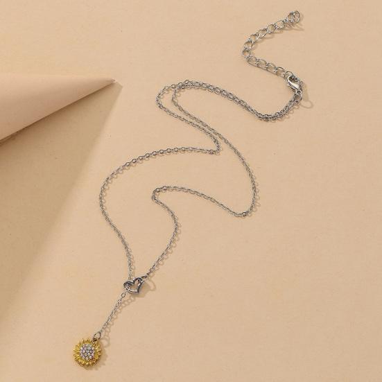 Женщины Подсолнечник Сердце Горный Хрусталь Кулон Ключицы Цепи Ожерелье Ювелирный Подарок