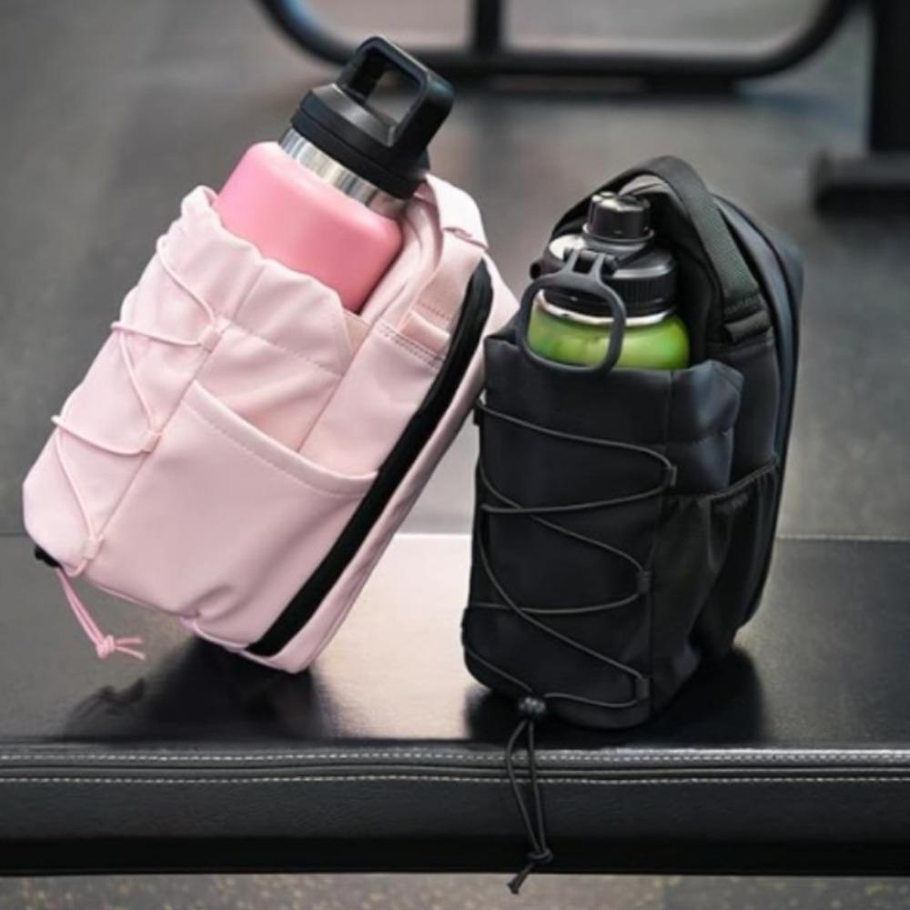 Magnetic Water Bottle Sling Bag Solid Color Multi-Pocket Cup Holder Bag Adjustable Strap Large Capacity Water Bottle Pouch