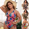 2024 New High Waisted Swiming Suits Plus Size Floral Print Cutout Drawstring Monokini One Piece Swimsuit Women