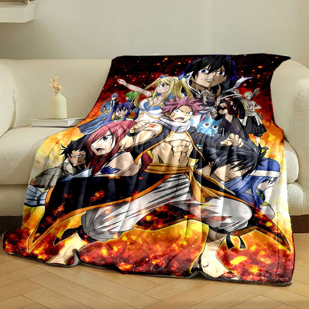 A group of anime characters in intense poses with a fiery background. for all seasons blanket lunch break throw gift