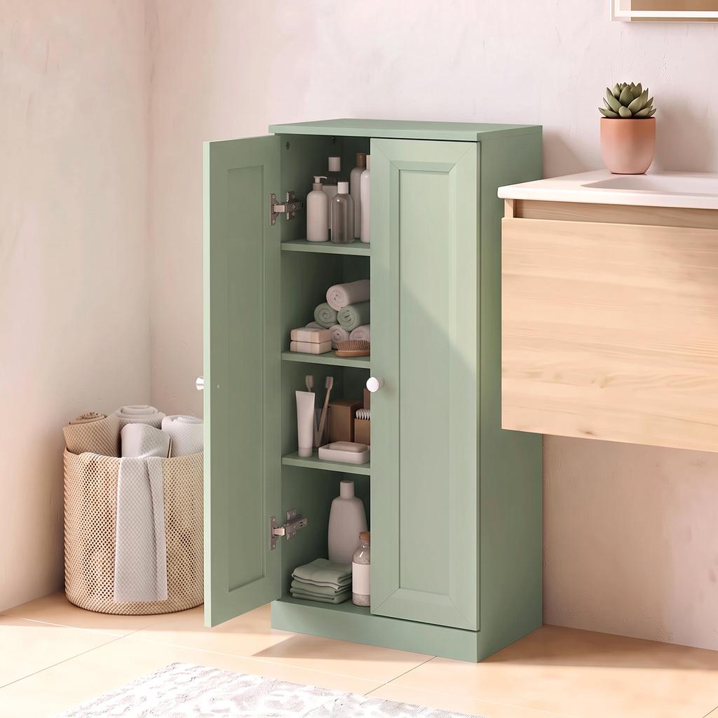 Narrow Bathroom Cabinet, Slim Storage Cabinet with 2 Doors & 4 Tiers, Freestanding Narrow Cupboard