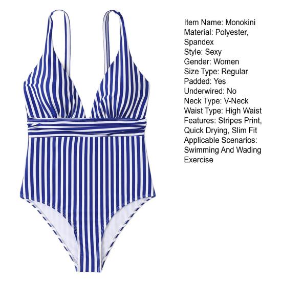 Летний монокини с V-образным вырезом, открытой спиной, цельный купальник-бикини с полосатым принтом, быстросохнущий, облегающий, облегающий, контурирующий фигуру монокини
