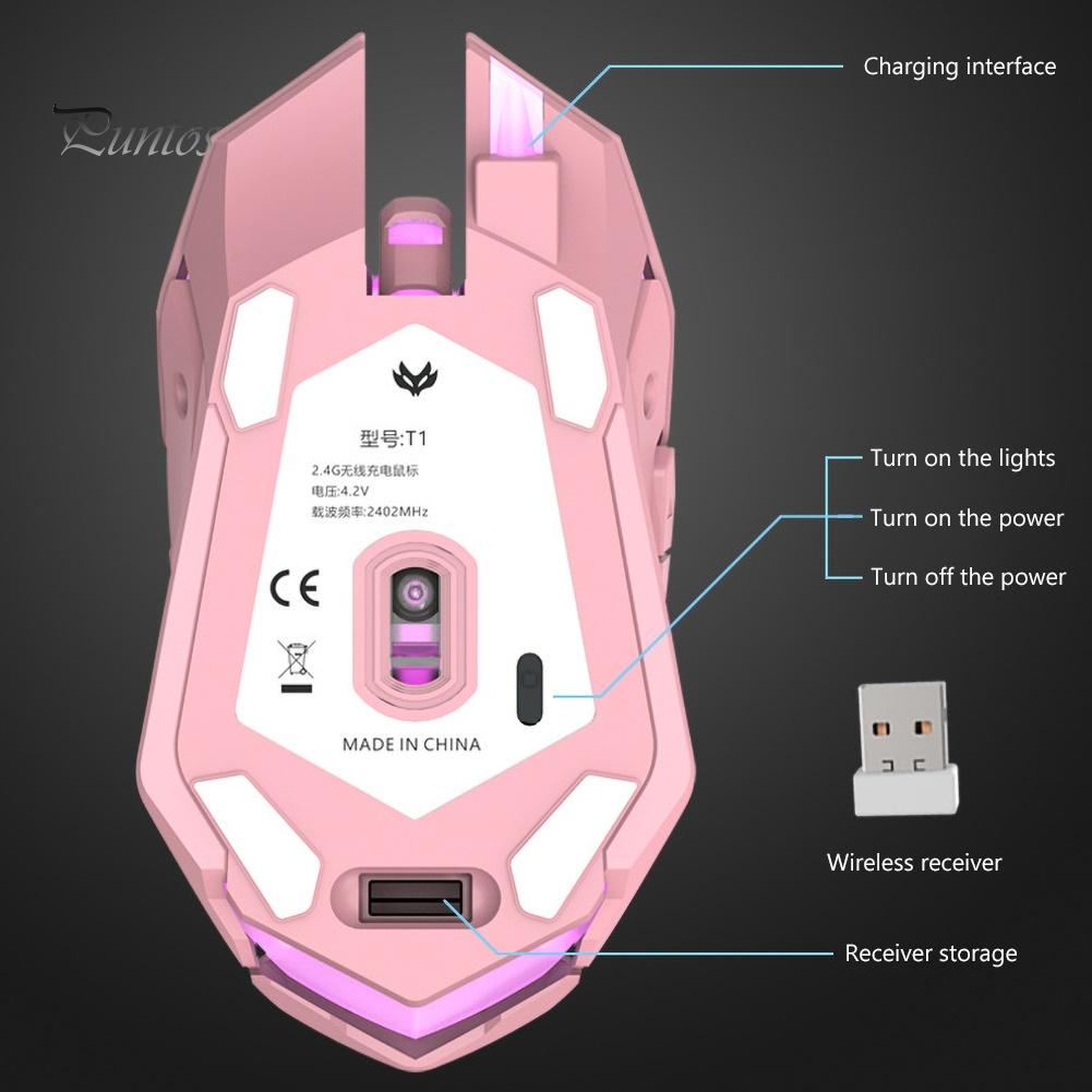 Puntos Rechargeable T1 Ergonomic 2.4G Silent Backlit USB Optical Wireless Gaming Mouse