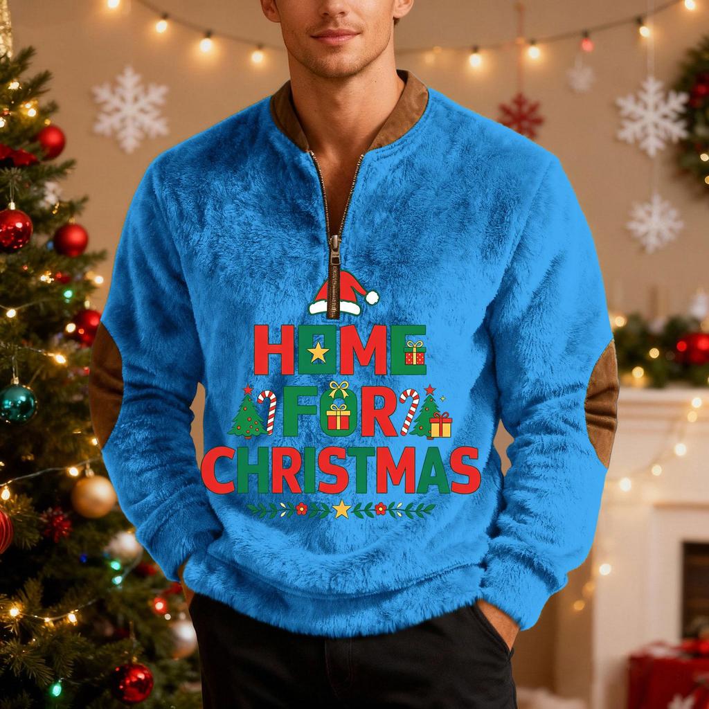Men's Casual Christmas Print Zip-Up Sweatshirt for Holiday Parties and Everyday Wear