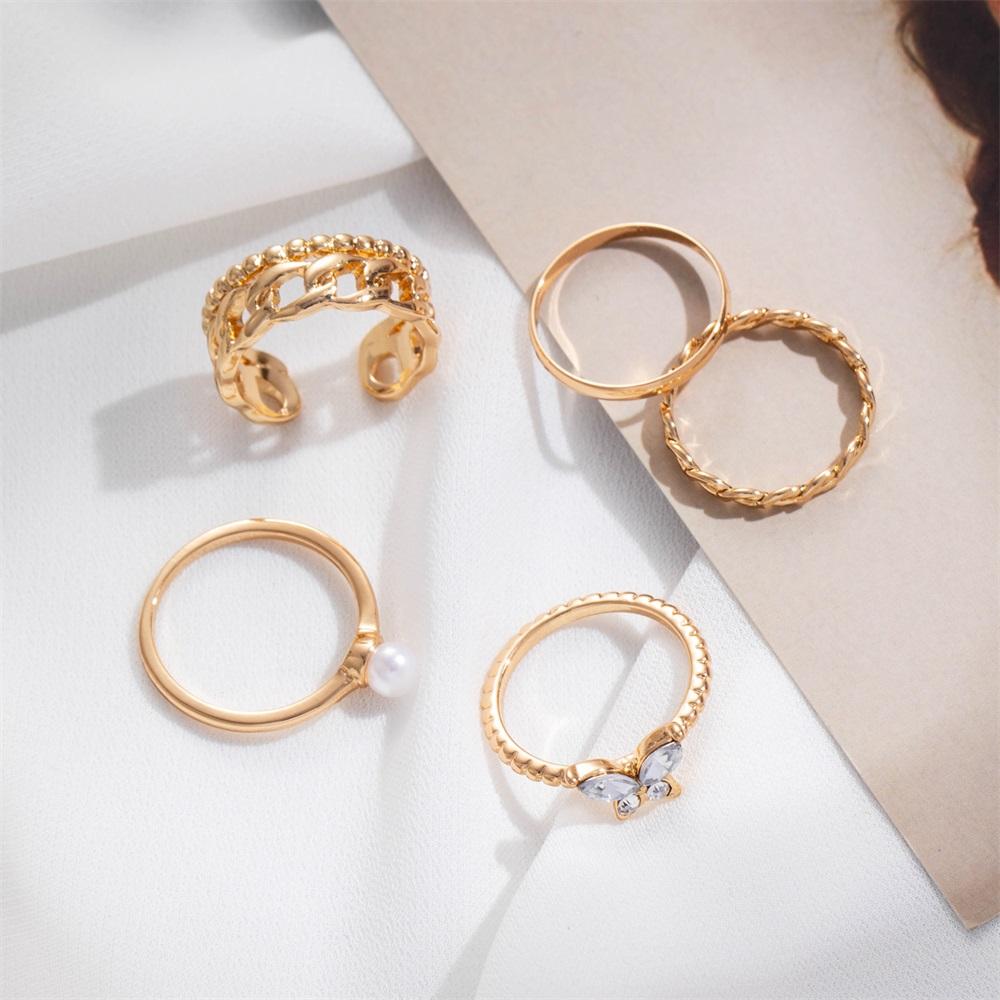 Retro Temperament Butterfly Love Ring 5-piece Ring Female Simple Fashion Ring Jewelry