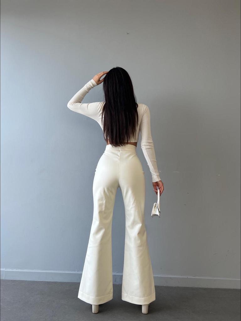 2024 European & American Women's Fashion: Sexy High-Waist Flared Leather Pants for Autumn/Winter