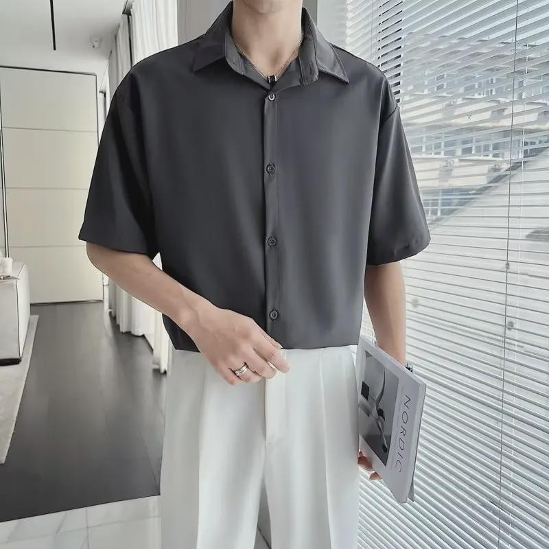 Мужская классическая однотонная летняя рубашка с коротким рукавом