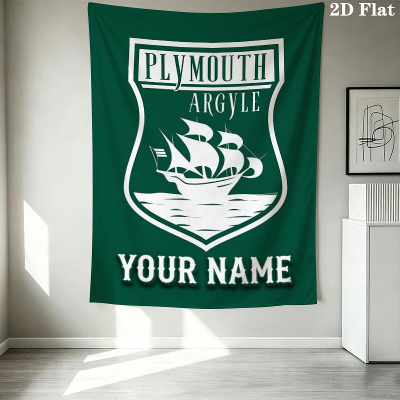 Custom Name Plymouth Argyle Wall Tapestry Aesthetic Wall Hanging Printed Fabric Blanket Decorative Tapestries for Bedroom Living Room Home Decor