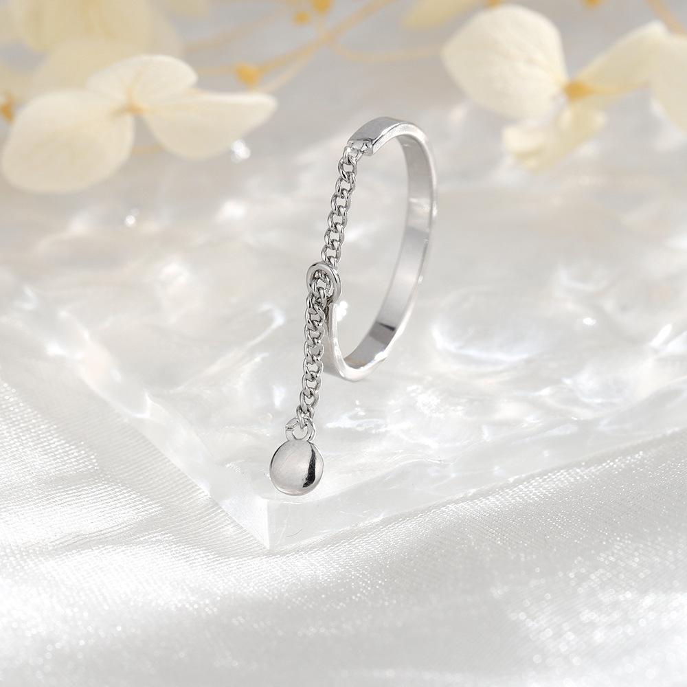 Simple Tassel Bead Pendant Rings Punk Silver Color Circle Geometric Tassel Chain Rings for Women Open Ring With Chain Jewelry